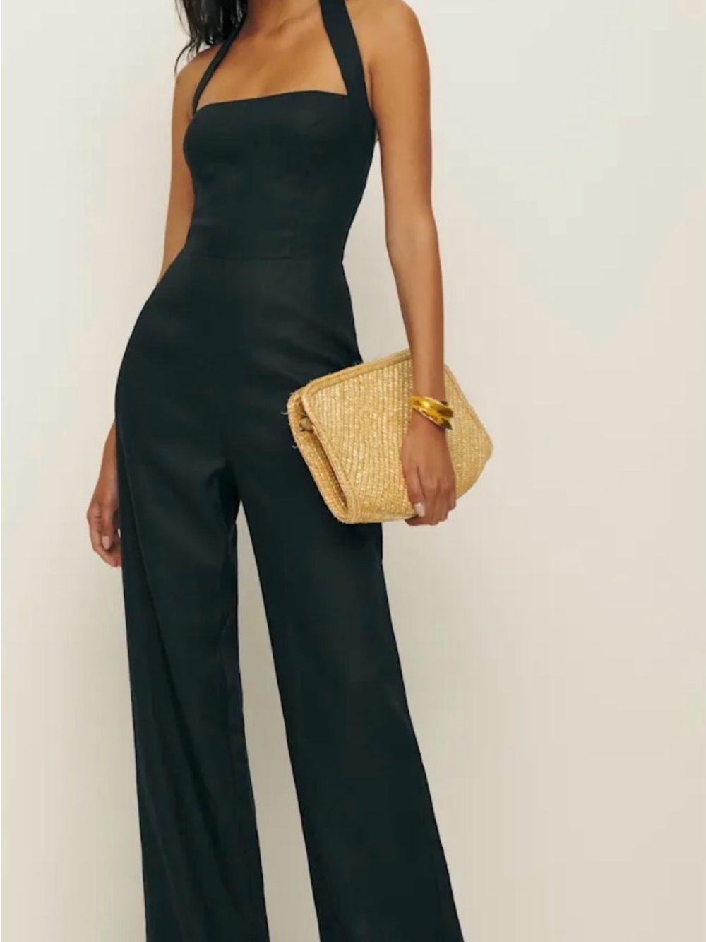 Reformation Black Halter Wide-Leg Jumpsuit